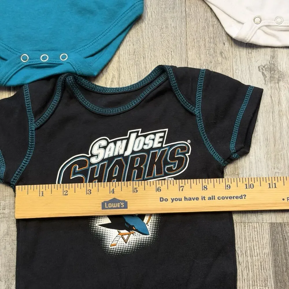 Reebok NHL San Jose Sharks 3pc Creeper Bodysuit Set Infant Baby GIRLS 6M/9M